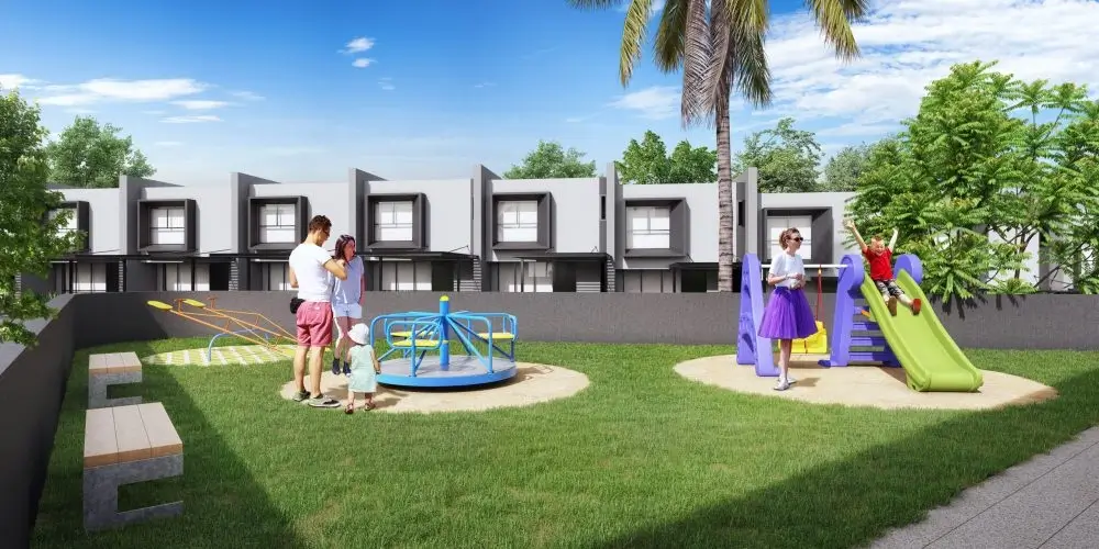 Familia con hijos en zona común infantil
