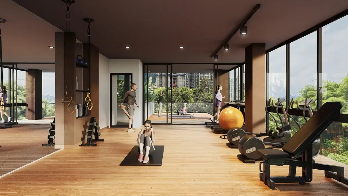 Personas disfrutando zonas comunes en un proyecto de vivienda residencial.