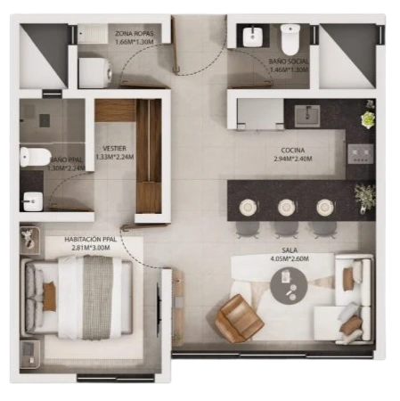 Apartamento de 1 habitación