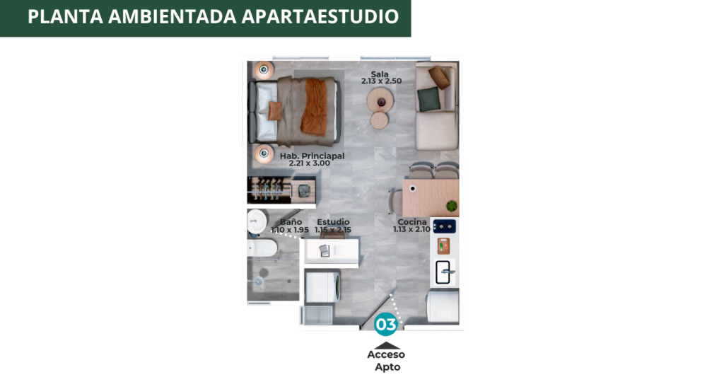 PLANTA AMBIENTADA APARTAESTUDIO