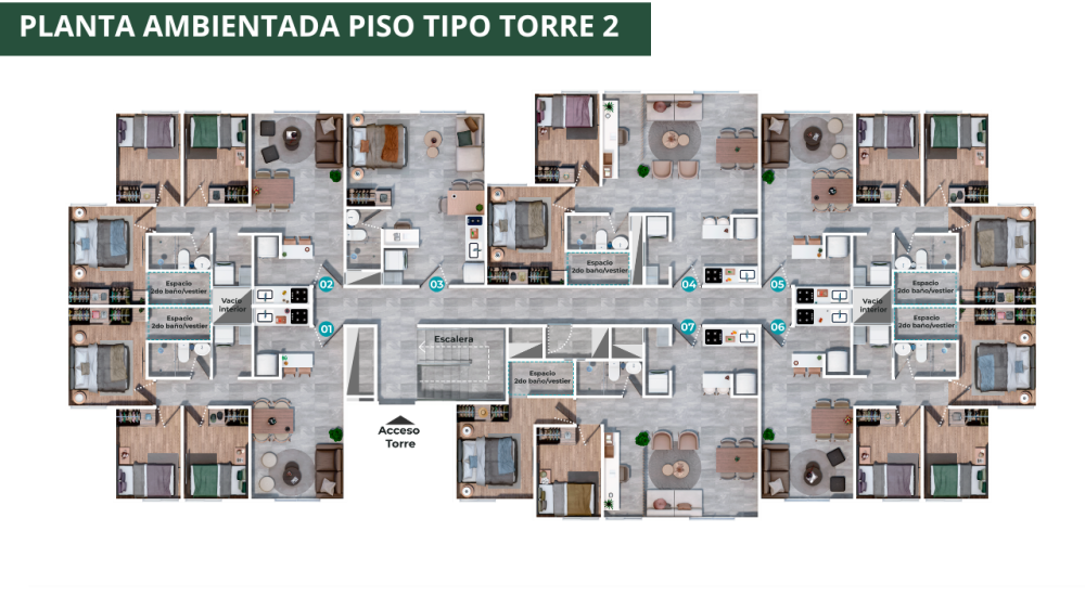 PLANTA AMBIENTADA PISO TIPO TORRE 2